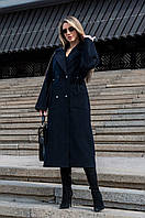 Элегантное классическое женское демисезонное длинное пальто синего цвета