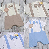 Святковий нарядний літній костюм пісочник боді з метеликом Джентльмен для новонародженого хлопчика на свято хрещення хрестини