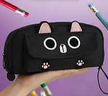 Пенал школьный Котик с лапками косметичка вместительный на 3 отделения 21х11х8 см, черный