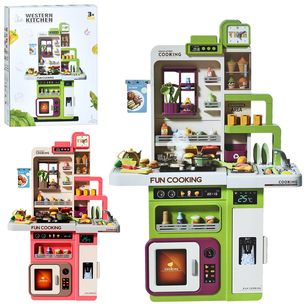 Кухня дитяча 100 см вода пар 91 предмет звуки готування мікрохвильовка продукти 938 А, фото 1