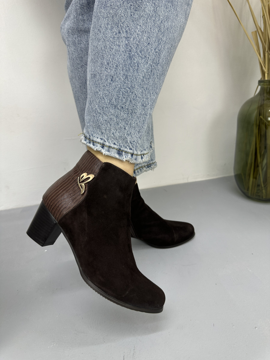 Жіночі ботильйони Battine B477 у коричневій замші на підборах 37, фото 1