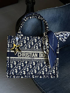 Сумка жіноча Christian Диор шопер тканевий Medium size 26*21.5*11см синій