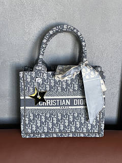 Сумка жіноча Christian Диор шопер тканевий Medium size 26*21.5*11см світло-сірий