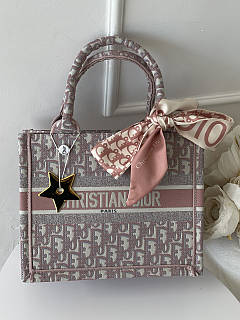 Сумка жіноча Christian Диор шопер тканевий Medium size 26*21.5*11см рожевий