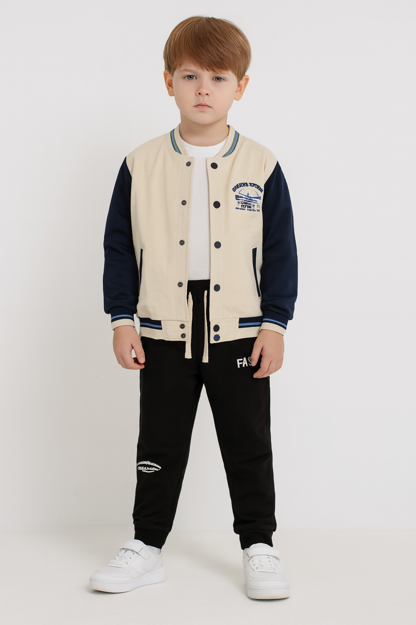 Костюм дитячий Dola Elvin з 3 предметів (бомбер, футболка, штани) для хлопчика 3–7 років,98, Бежевий, фото 1