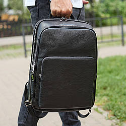 Шкіряний чоловічий рюкзак класичний чорний з натуральної шкіри якісний  Tiding Bag 45239