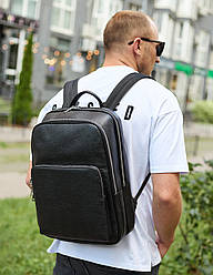 Класичний чоловічий рюкзак зі шкіри 42х30х16, практичний аксесуар для ноутбука та документів, чорний