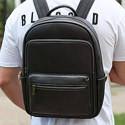 Шкіряний чоловічий рюкзак класичний чорний з натуральної шкіри якісний  Tiding Bag 68932
