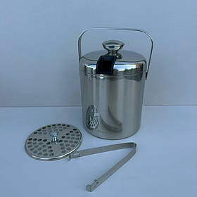 Відро для льоду з кришкою та щипцями 1,3 л з нержавіючої сталі Kamille KM-7766