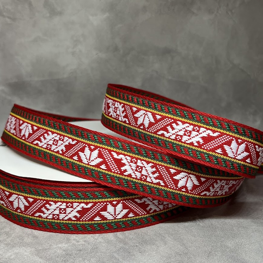 Стрічка жакардова з вишивкою, одностороння, текстильна 2,5 см, арт 018855, відрізок 1 ярд (91 см), Різнокольоровий, фото 1