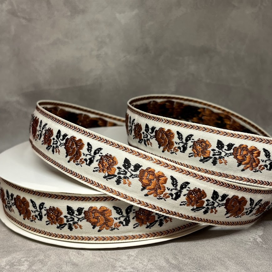 Стрічка жакардова з вишивкою, одностороння, текстильна 2,5 см, арт 018857, відрізок 1 ярд (91 см), Різнокольоровий, фото 1