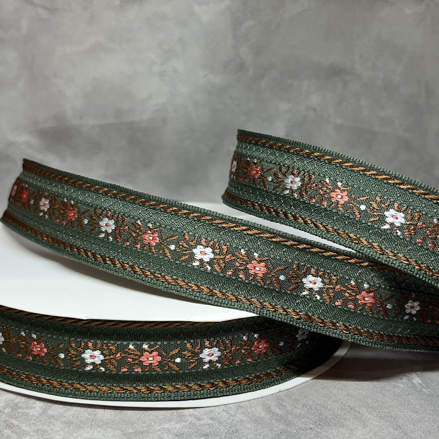 Стрічка жакардова з вишивкою, одностороння, текстильна 2,5 см, арт 018858, відрізок 1 ярд (91 см), Різнокольоровий, фото 1