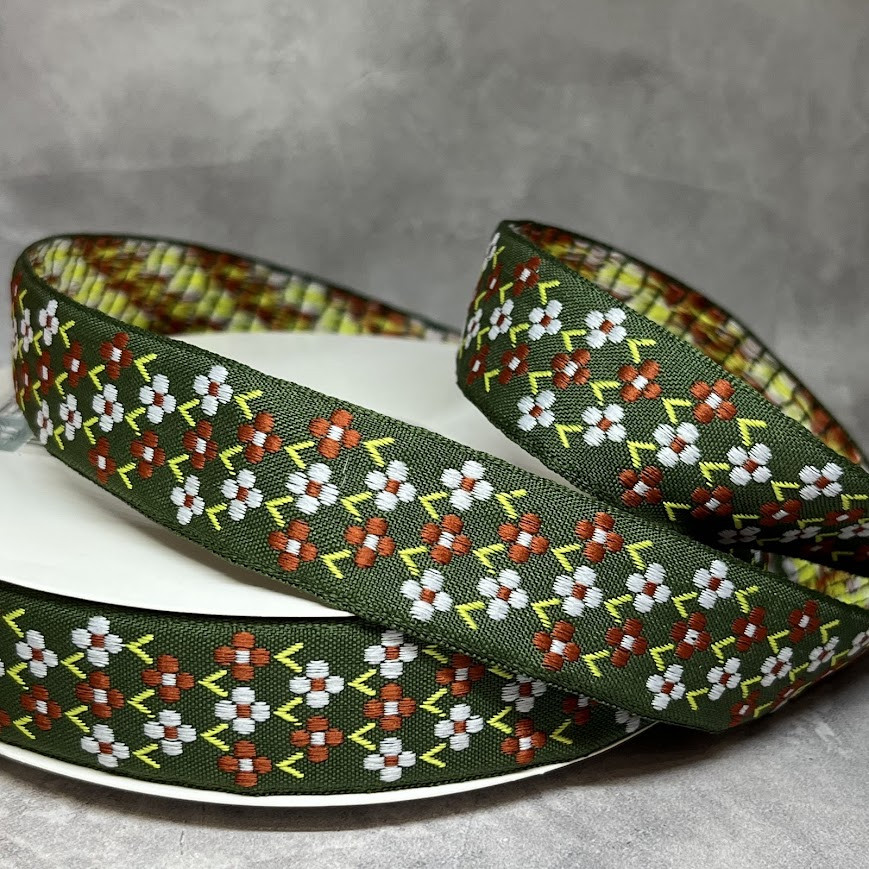 Стрічка жакардова з вишивкою, одностороння, текстильна 2,5 см, арт 018861, відрізок 1 ярд (91 см), Різнокольоровий, фото 1