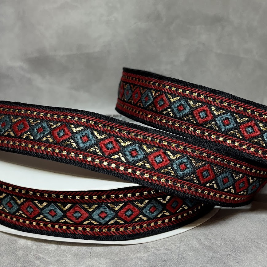 Стрічка жакардова з вишивкою, одностороння, текстильна 2,5 см, арт 018862, відрізок 1 ярд (91 см), Різнокольоровий, фото 1