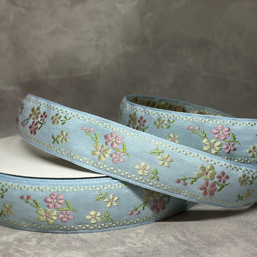 Стрічка жакардова з вишивкою, одностороння, текстильна 2,5 см, арт 018865, відрізок 1 ярд (91 см), Різнокольоровий, фото 1