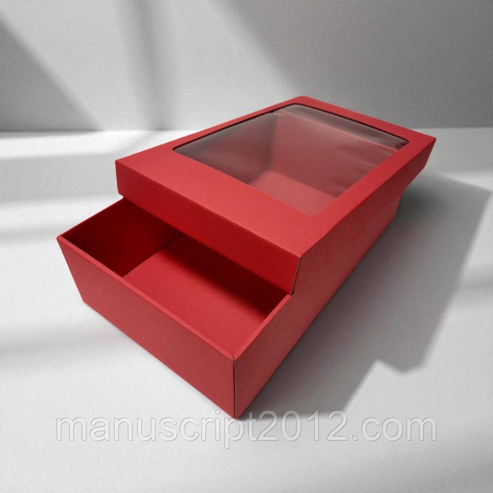 Коробка подарункова з кришкою (350х210х100мм.) червона