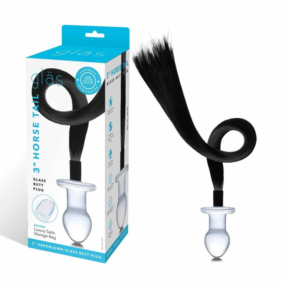 Анальна пробка Glass Horse Tail із хвостиком, скляна, фото 1