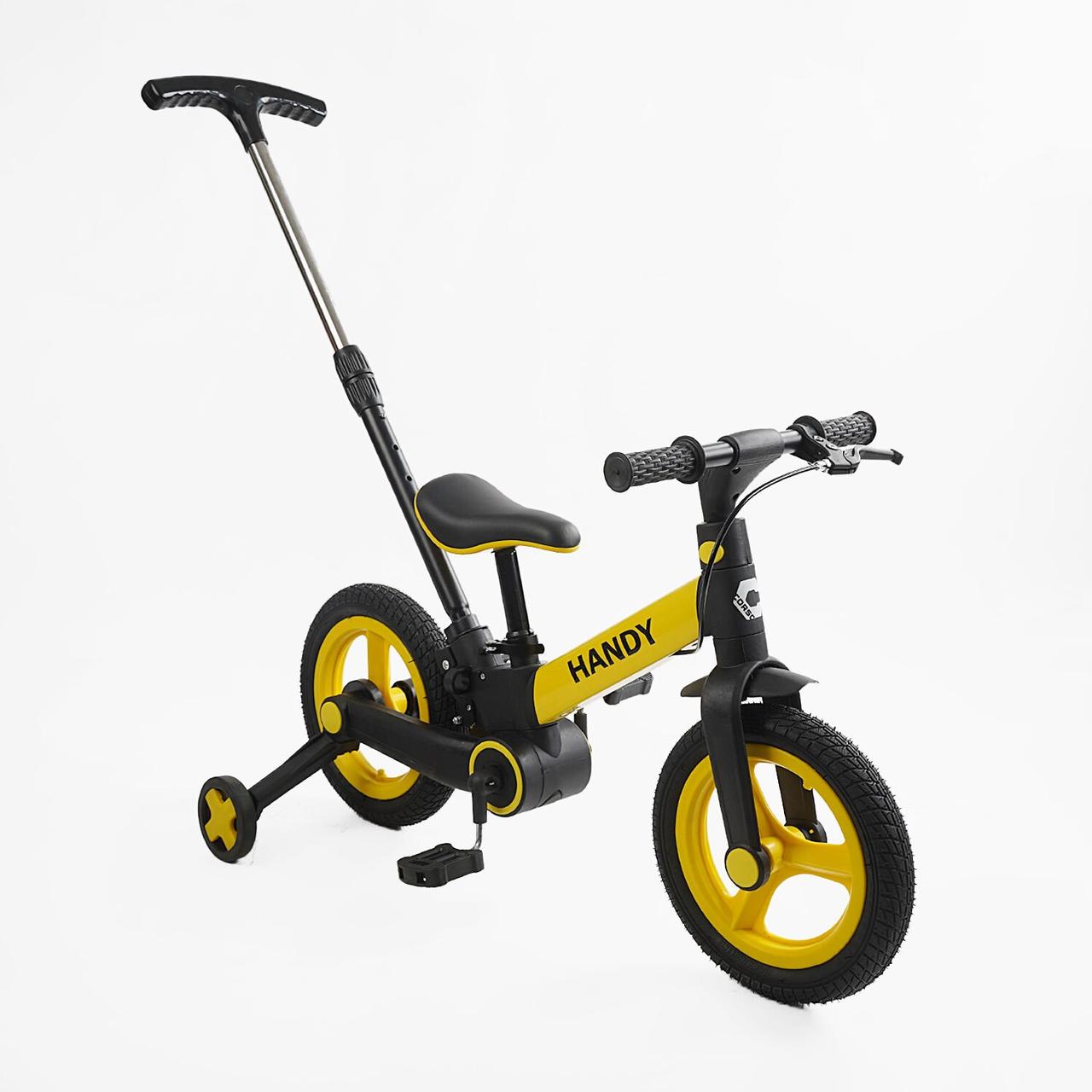 Двоколісний велосипед біговел-трансформер з батьківською ручкою 4в1 Corso 6490-18 Салатовий, колеса 12 дюймів, фото 1