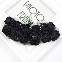 Букетик штучних Троянд з фоамірану, у фатині, 2 см, чорний, 12 шт
