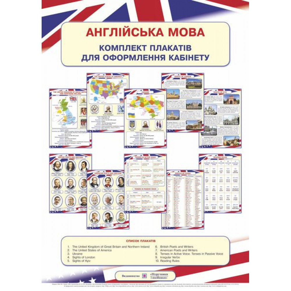 Комплект плакатів для оформлення кабінету Англійської мови / Вітушинська Н. / ПІП