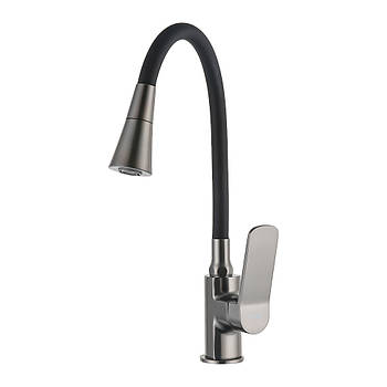 Кран для кухні F4462-9 Gungrey з гнучким виливом на 2 режими матовий графіт кріплення гайка