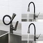 Кран для кухні F4462-9 Gungrey з гнучким виливом на 2 режими матовий графіт кріплення гайка, фото 3