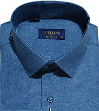 Класична однотонна чоловіча сорочка Lucciano vd-0003 синя з довгим рукавом, ошатна, стильна, фото 3