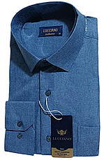Класична однотонна чоловіча сорочка Lucciano vd-0003 синя з довгим рукавом, ошатна, стильна, фото 4