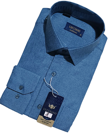 Класична однотонна чоловіча сорочка Lucciano vd-0003 синя з довгим рукавом, ошатна, стильна, фото 1
