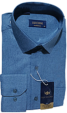 Класична однотонна чоловіча сорочка Lucciano vd-0003 синя з довгим рукавом, ошатна, стильна, фото 2