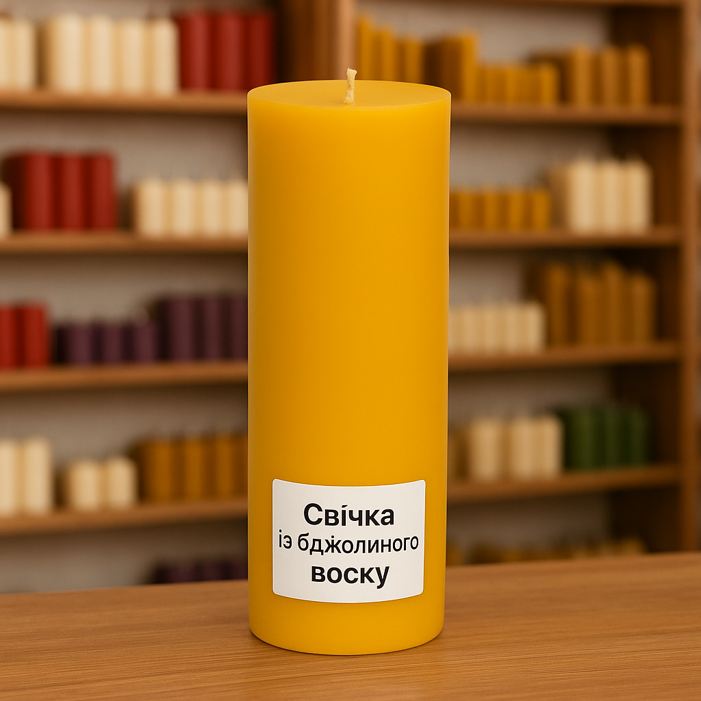 Свічка-циліндр з бджолиного воску 55*200 мм, фото 1