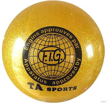 М'яч для художньої гімнастики силіконовий 15 см FIG  жовтий з блискітками (вага 280 грамів) TA Sports FG-12-15-Y