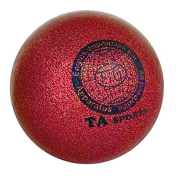 М'яч для художньої гімнастики силіконовий FIG 19 см з блискітками для тренувань і змагань (вага 400 грамів) Червоний