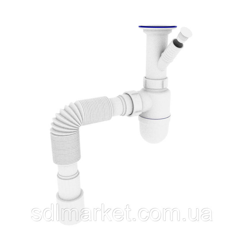 Сифон OPTIMUM 11/2″*40 з литим выпуском, отводом для стир машины та гофротрубой 40*40/50 OPTI-13043