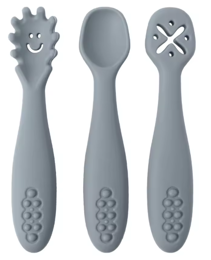 Набір дитячих силіконових приборів, 3 шт (сірі), фото 1