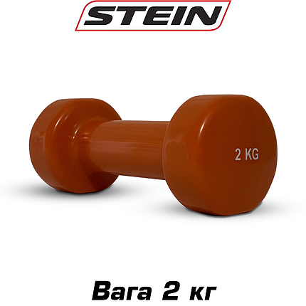 Гантель вінілова для фітнесу гантель спортивна нерозбірна фітнес гантель вініл Stein 2 кг коричнева, фото 1