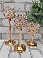 Підсвічник металевий з камінцями для декору приміщення, золото h-26 см