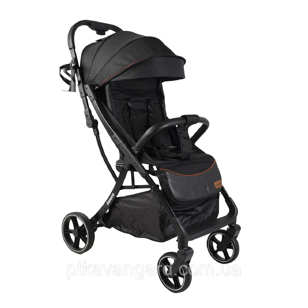 Коляска прогулянкова дитяча чорна JOY (алюмінієва рама, регулювання спинки, складана, поліуретан колеса), фото 1