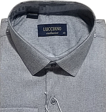 Класична однотонна чоловіча сорочка Lucciano vd-0004 сіра з довгим рукавом, ошатна, стильна, фото 3