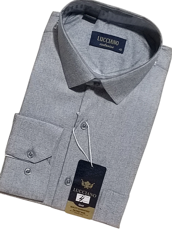 Класична однотонна чоловіча сорочка Lucciano vd-0004 сіра з довгим рукавом, ошатна, стильна, фото 1