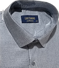 Класична однотонна чоловіча сорочка Lucciano vd-0004 сіра з довгим рукавом, ошатна, стильна, фото 5