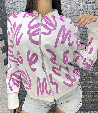Стильний білий бомбер з яскравим  принтом,РОЗМІР ТІЛЬКИ 44