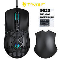 Ігрова миша T-WOLF G520 з RGB-підсвічуванням 12800 dpi Чорний Хіт продажу!