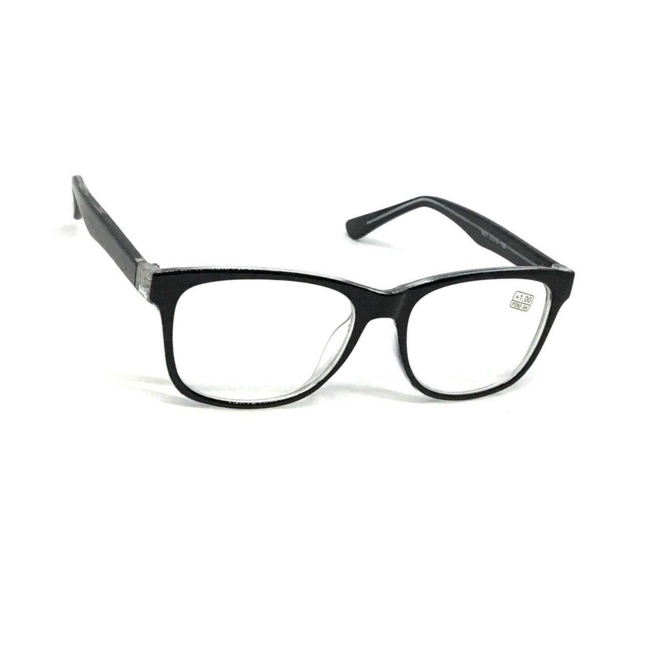 Пластикові окуляри 6231 чорно-прозорі +1,0