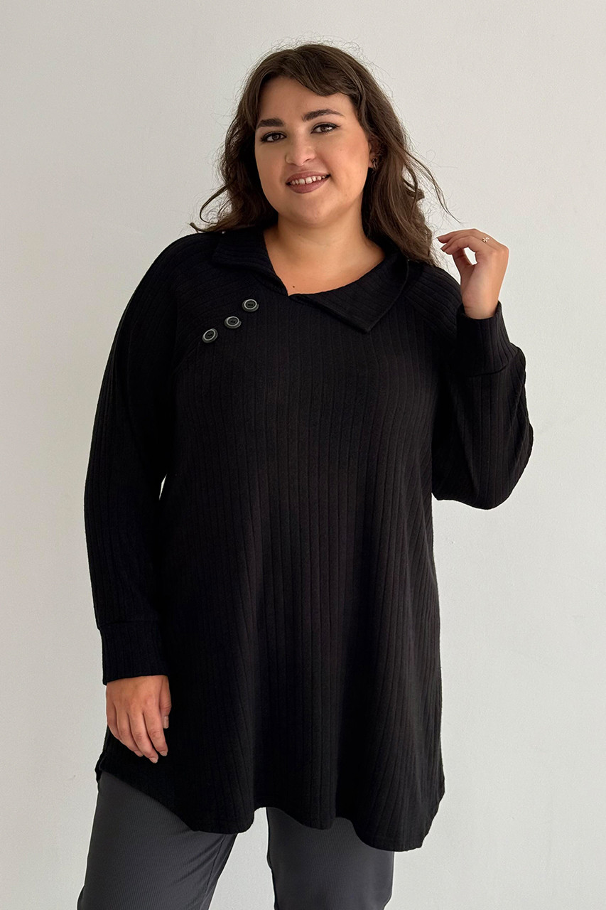 Туніка батал чорна великих розмірів м'який трикотаж зручна на кожен день