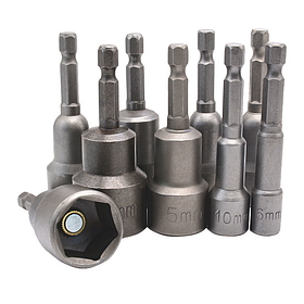 Набір магнітних торцевих головок для шуруповерта RIAS PT-21 1/4" 6-15 мм 10 шт (3_07037)