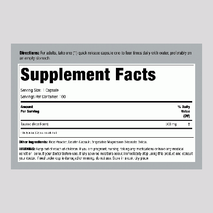 Амінокислота таурін Lindberg Taurine 500 мг 100 капс., фото 2