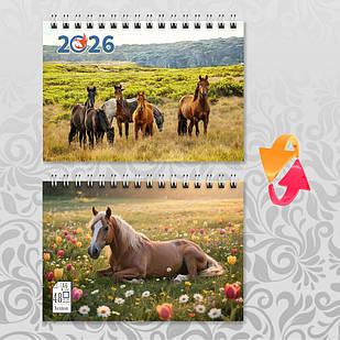 Блокнот А6 пружина 48 л. клітинка 2026 рік Коня 019