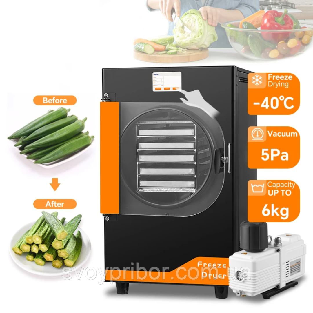 Сублімаційна сушильна шафа DFD-6 (6 кг, 5 лотків, 1500 Вт, -40 °C) ліофілізатор для фруктів, овочів та ін., фото 1