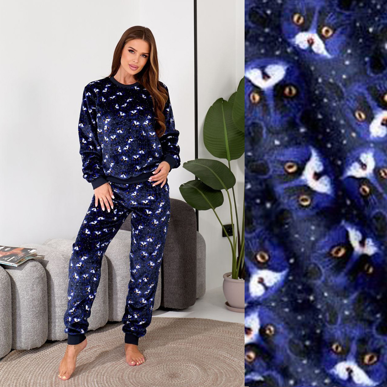 Тепла махрова піжама жіноча (р.42-44,44-46,48-50,52-54,56-60) Туреччина, фото 1